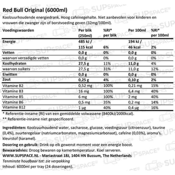 Red Bull Energie Origineel Drink 24x25 cl Blik Inhoud