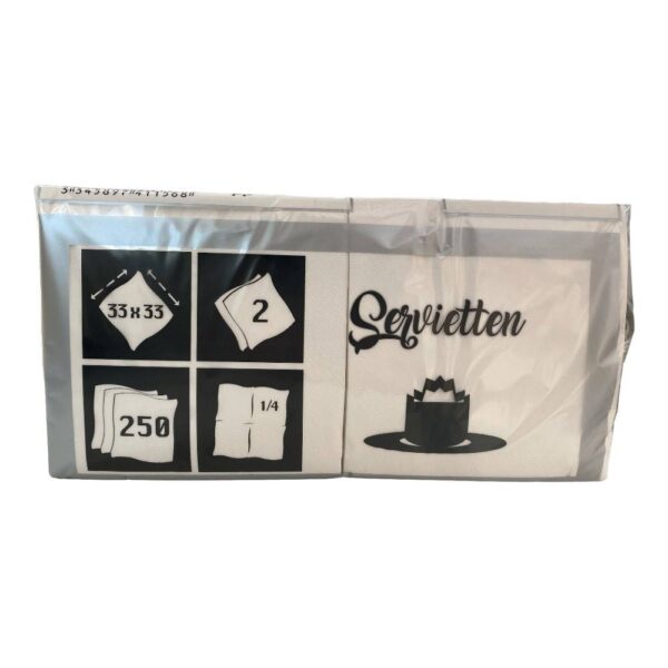 Servetten 2-laags 4-voudig 33x33cm Wit – 250 Stuks